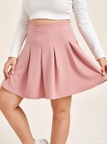 SHEIN EZwear Plus Zipper Side Boxy Pleated Skirt - Coral Pink - View 1