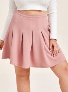 SHEIN EZwear Plus Zipper Side Boxy Pleated Skirt - Coral Pink - View 4