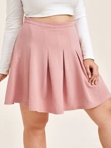 SHEIN EZwear Plus Zipper Side Boxy Pleated Skirt - Coral Pink - View 5
