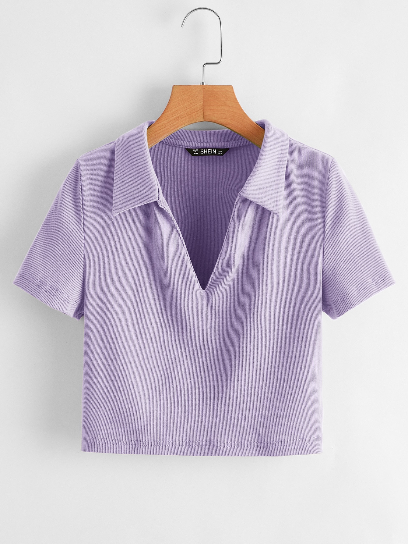 Plus Collared Rib-knit Crop Top thumbnail