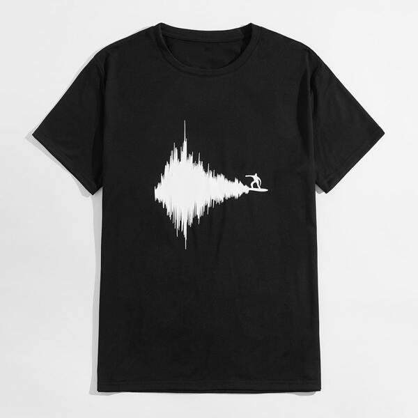 

Men Figure Graphic Round Neck Tee, Black