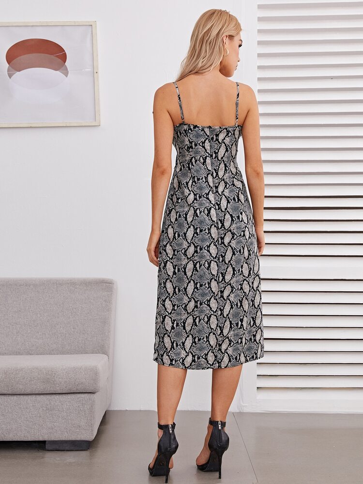 SHEIN Unity 蕾絲邊蛇皮紋吊帶連衣裙 - 彩色 - 查看 2