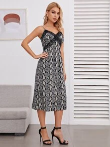 SHEIN Unity 蕾絲邊蛇皮紋吊帶連衣裙 - 彩色 - 查看 4