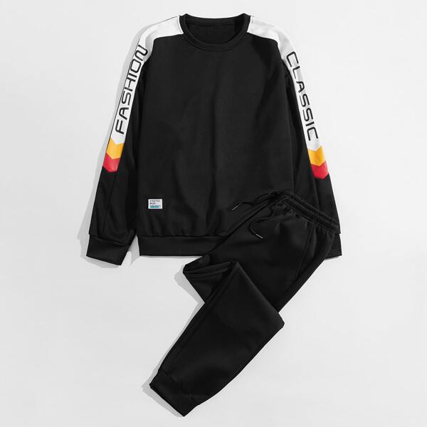 

Men Letter Graphic Sweatshirt & Drawstring Waist Sweatpants, Black