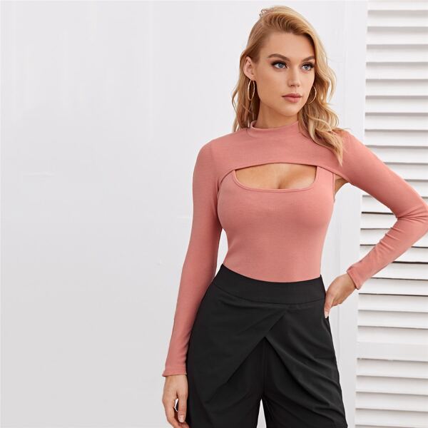 

Mock-neck Super Crop Top With Tank, Dusty pink