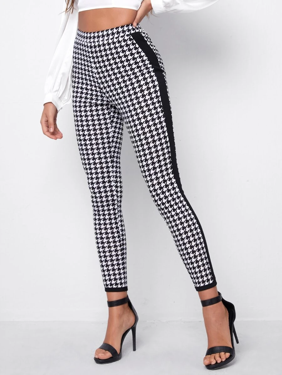 SHEIN Privé Leggings de pata de gallo de cintura alta - Blanco y Negro - Ver 1
