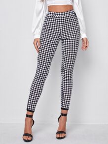 SHEIN Privé Leggings de pata de gallo de cintura alta - Blanco y Negro - Ver 3