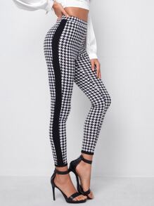 SHEIN Privé Leggings de pata de gallo de cintura alta - Blanco y Negro - Ver 4