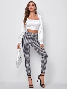 SHEIN Privé Leggings de pata de gallo de cintura alta - Blanco y Negro - Ver 5