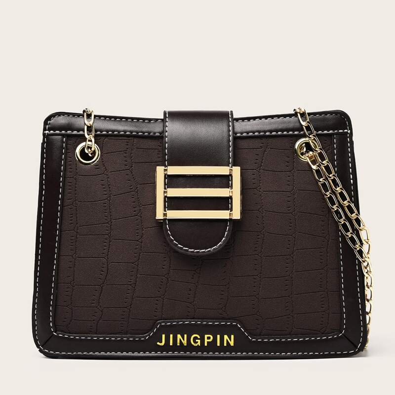 

Croc Embossed Chain Shoulder Bag, Coffee brown