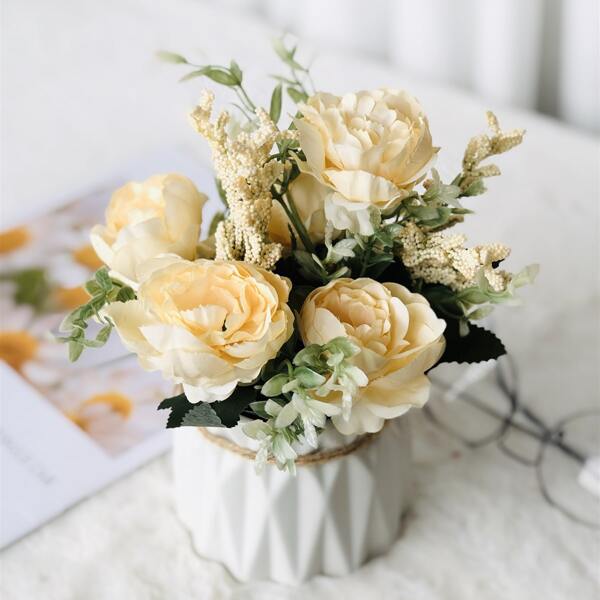 

1bundle Artificial Peony Without Vase, Beige