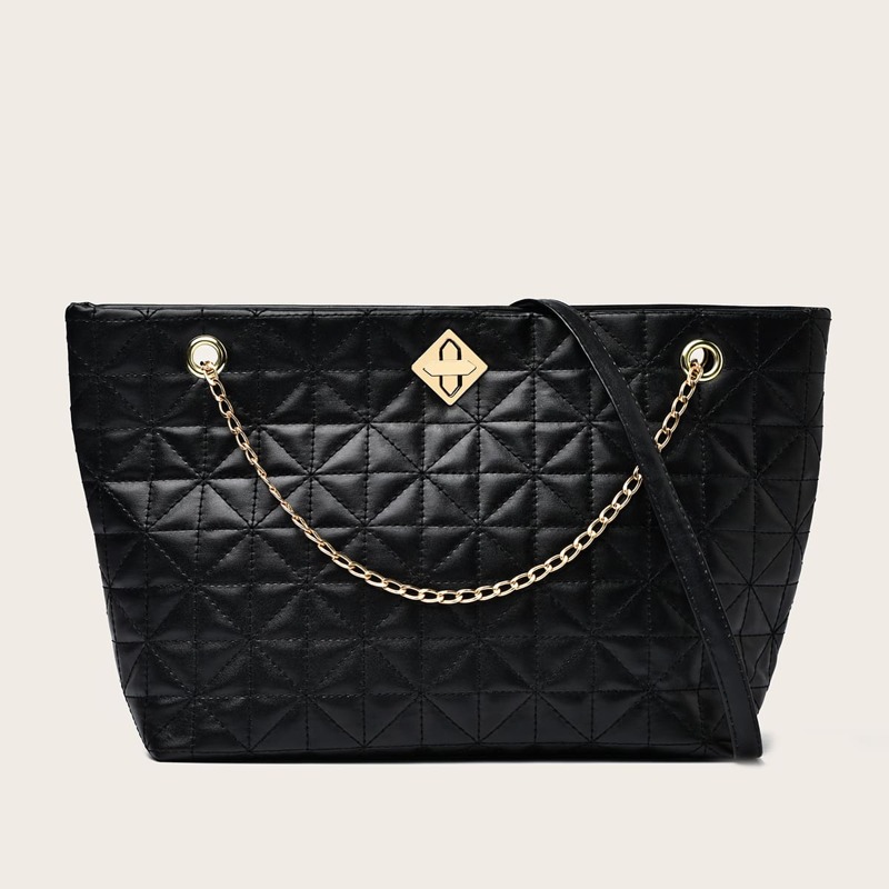 

Quilted Chain Tote Bag, Black