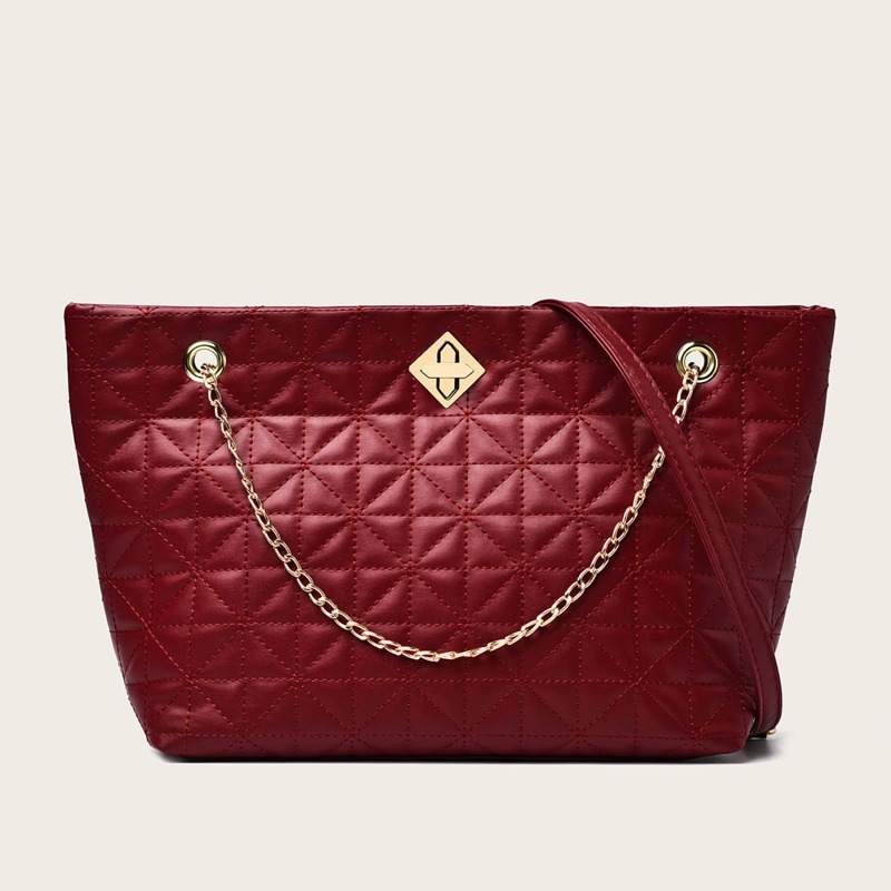 

Quilted Chain Tote Bag, Red