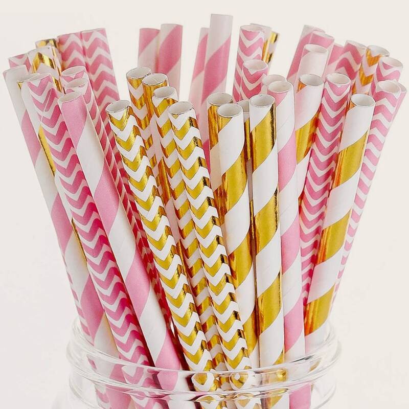 

100pcs Random Disposable Paper Straw, Multicolor