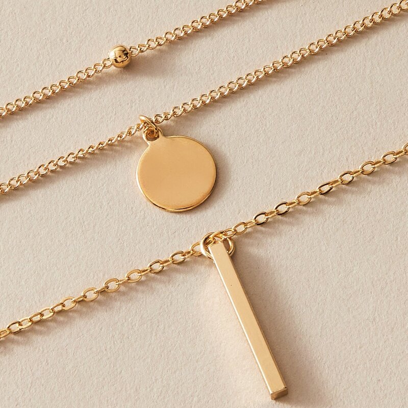 

3pcs Coin & Bar Pendant Necklace, Gold