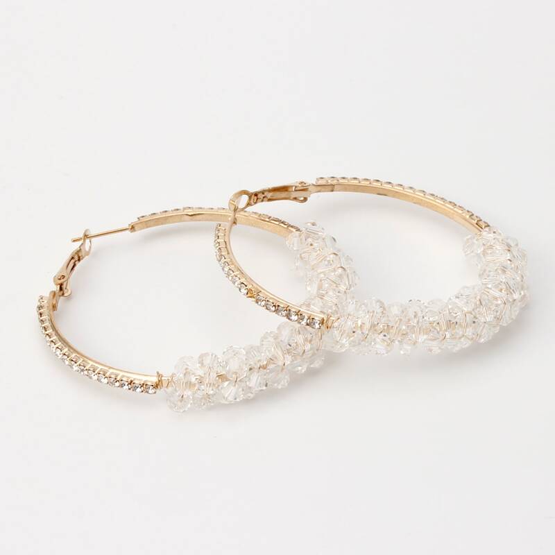 

Clear Beaded Hoop Earrings, Gold