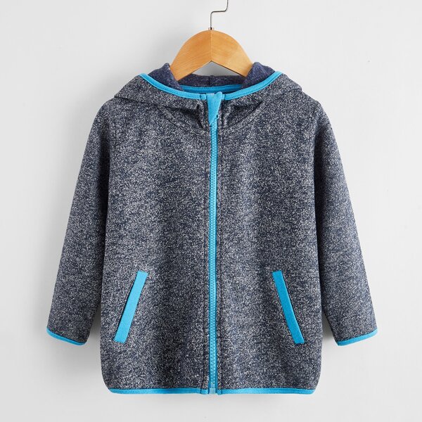 

Toddler Boys Contrast Binding Zip Up Hooded Coat, Dusty blue