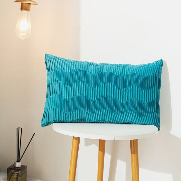 

Fold Pattern Lumbar Pillow Cover Without Filler, Blue