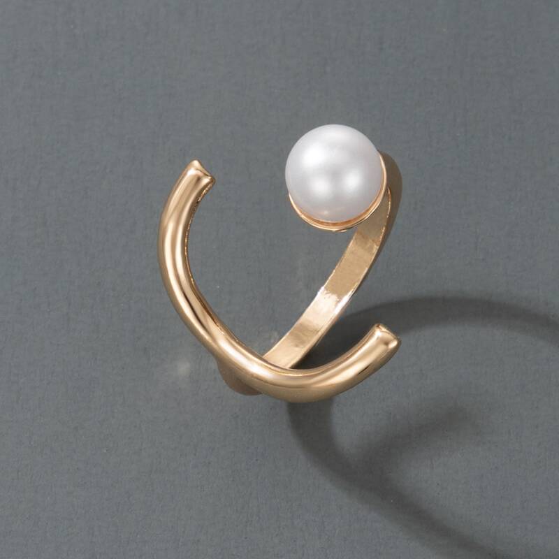 

Faux Pearl Cuff Ring, Gold