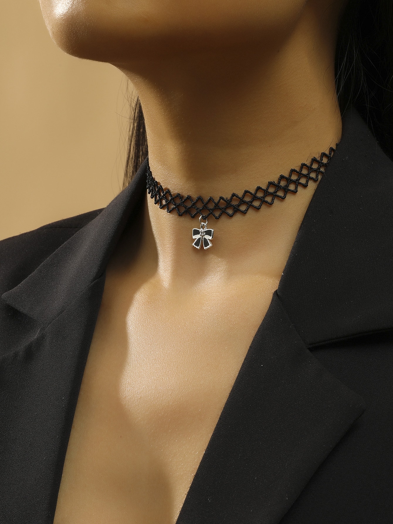 adjustable with bow knot Assymmetrical steampunk handmade scarf choker necklace shiny ribbon and lace bronze tawny gold color handmade