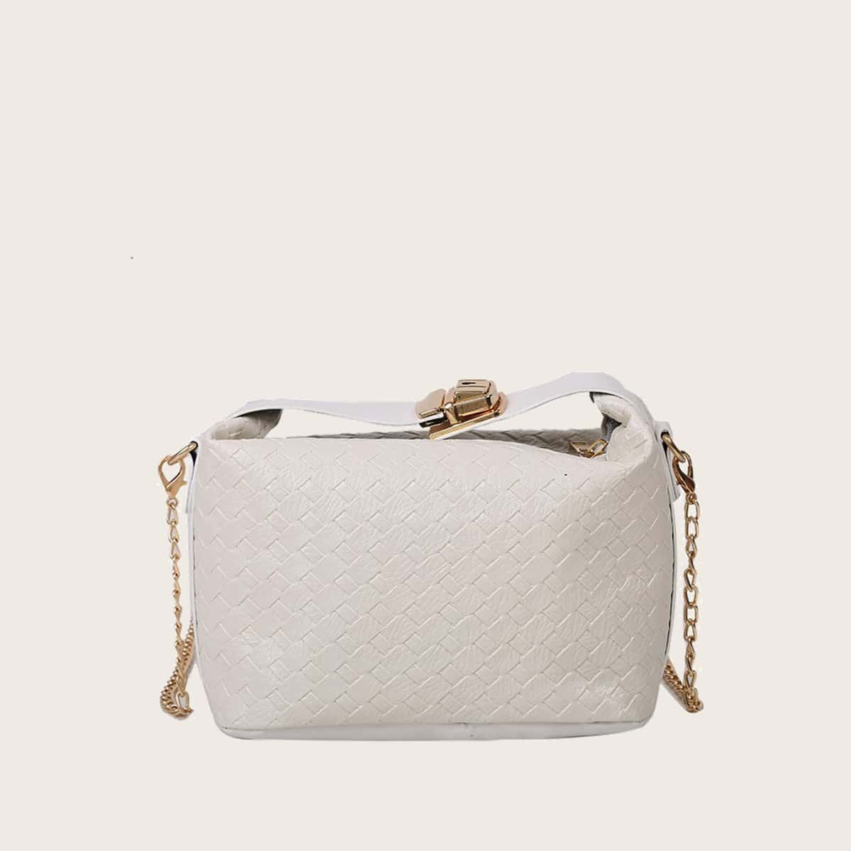 

Weave Chain Satchel Bag, White