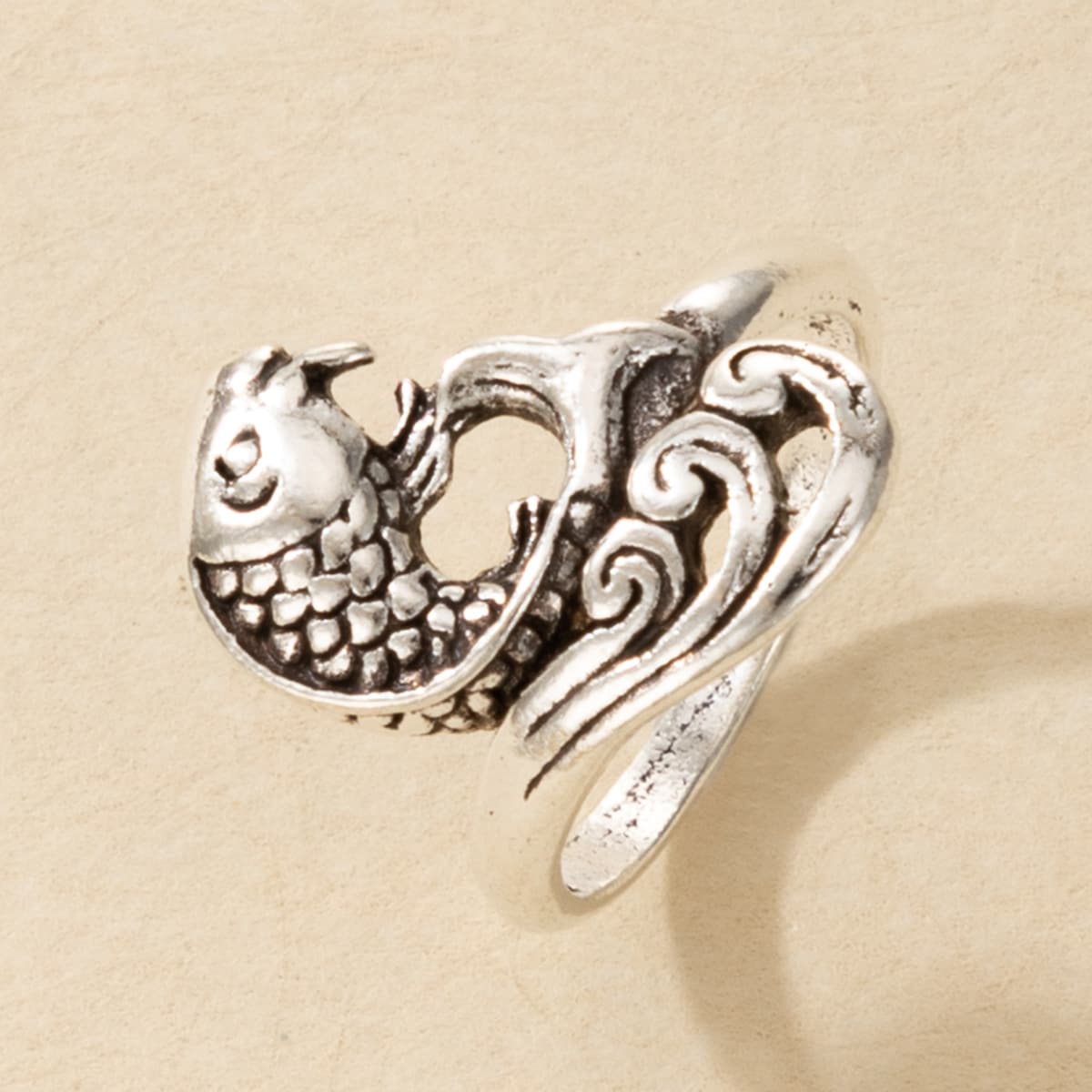 

1pc Fish Cuff Ring, Silver