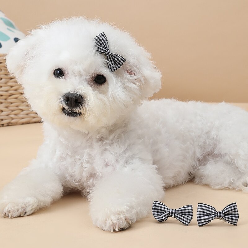 

3pcs Plaid Bow Decor Dog Hair Clip, Black and white