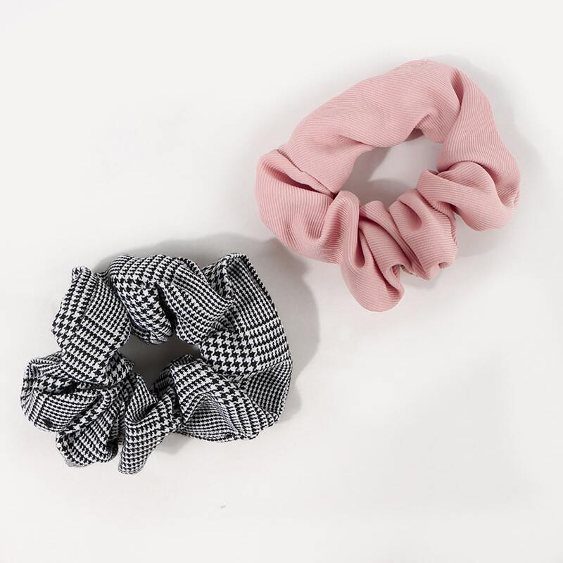 

2pcs Houndstooth Pattern Scrunchie, Multicolor