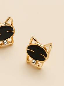 卡通貓咪設計耳釘 - 金黃色 - 查看 3