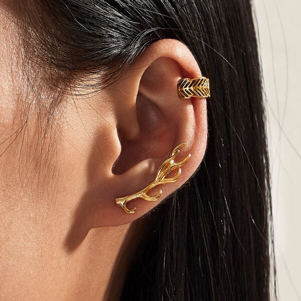 

3pcs Structured Ear Cuff, Gold