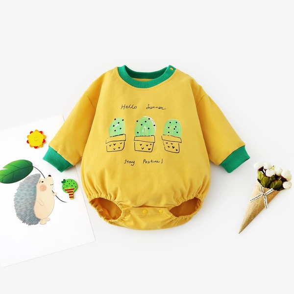 

Baby Unisex Cartoon Graphic Contrast Trim Bodysuit, Yellow