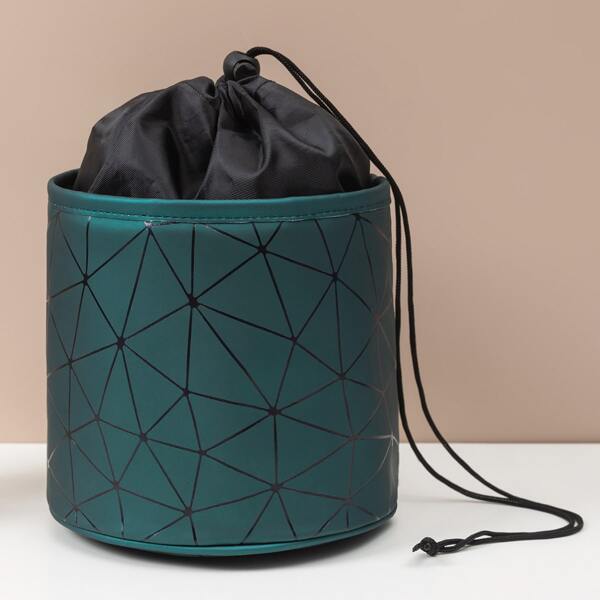 

Geometric Pattern Cosmetic Drawstring Storage Bag, Dark green