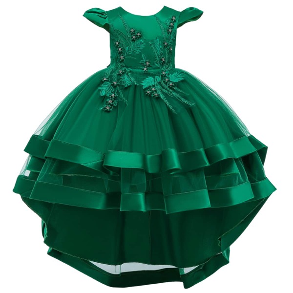 

Girls Pearls Layered Mesh Gown Dress, Green