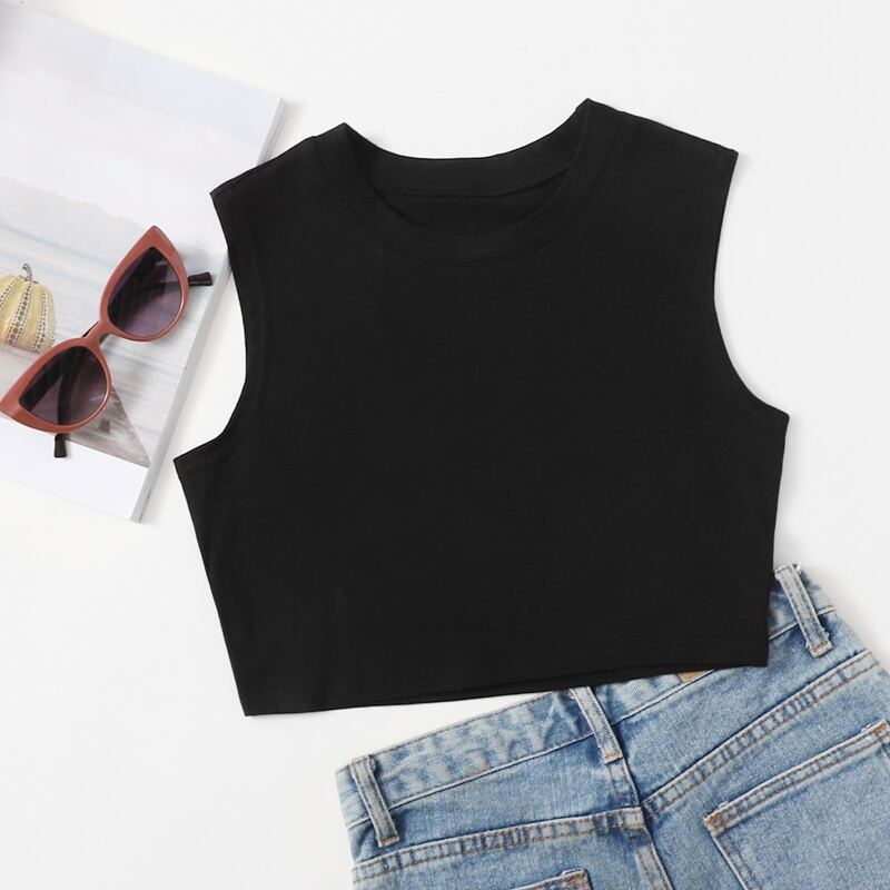

Solid Crop Tank Top, Black