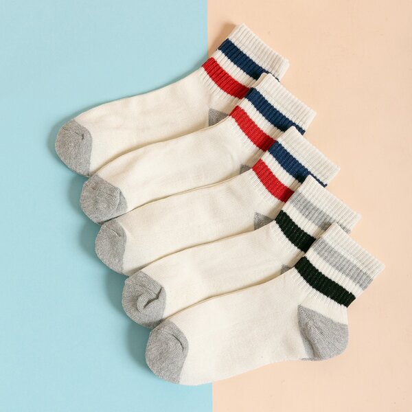 

5pairs Striped Pattern Socks, Multicolor