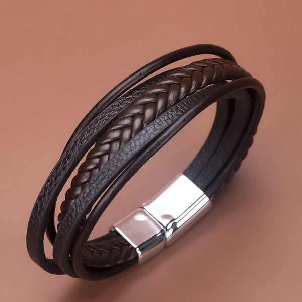 

Braided Design Bracelet, Coffee brown