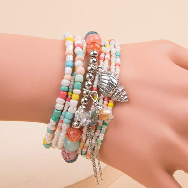 

8pcs Beaded Bracelet, Multicolor
