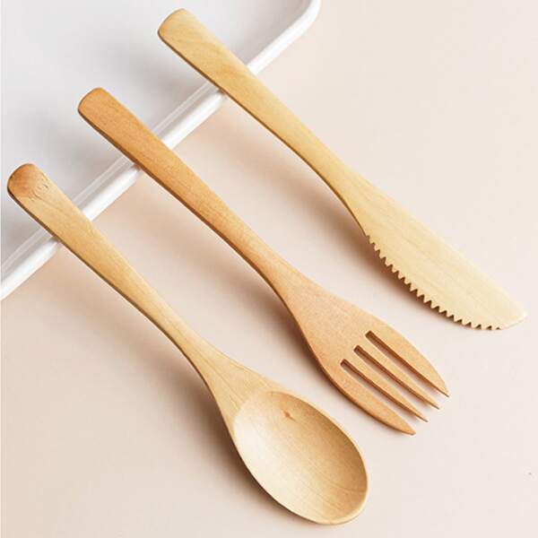

3pcs Wooden Cutlery Set, Khaki