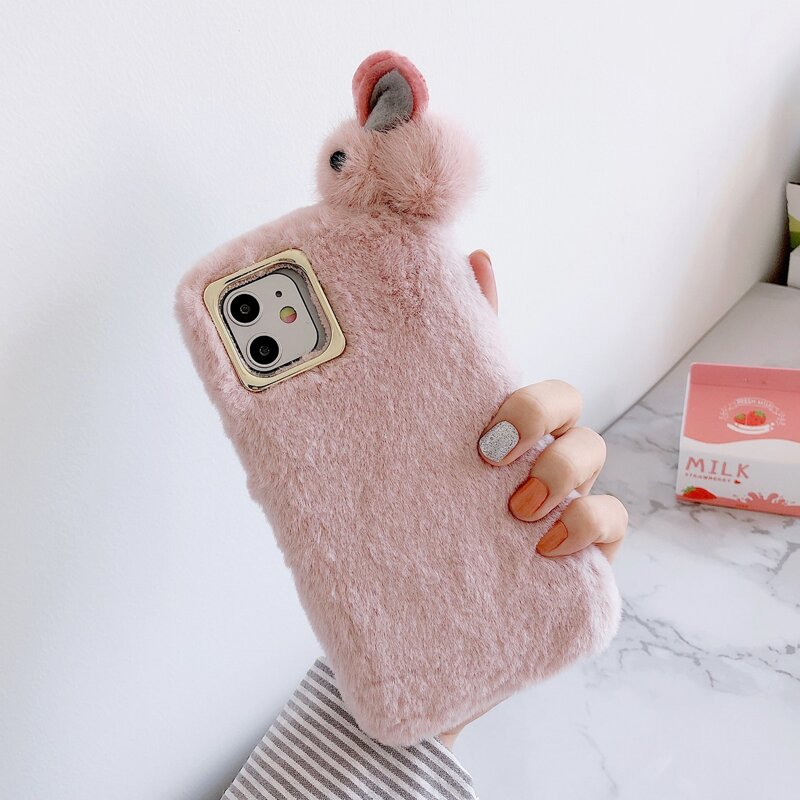 

3D Rabbit Fluffy iPhone Case, Pink