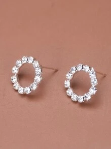 Fashionable Full Rhinestone Circle Earrings For Women, Versatile Daily Accessory - Silver - View 11