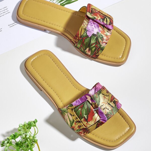 

Buckle Design Floral Graphic slide Sandals, Multicolor