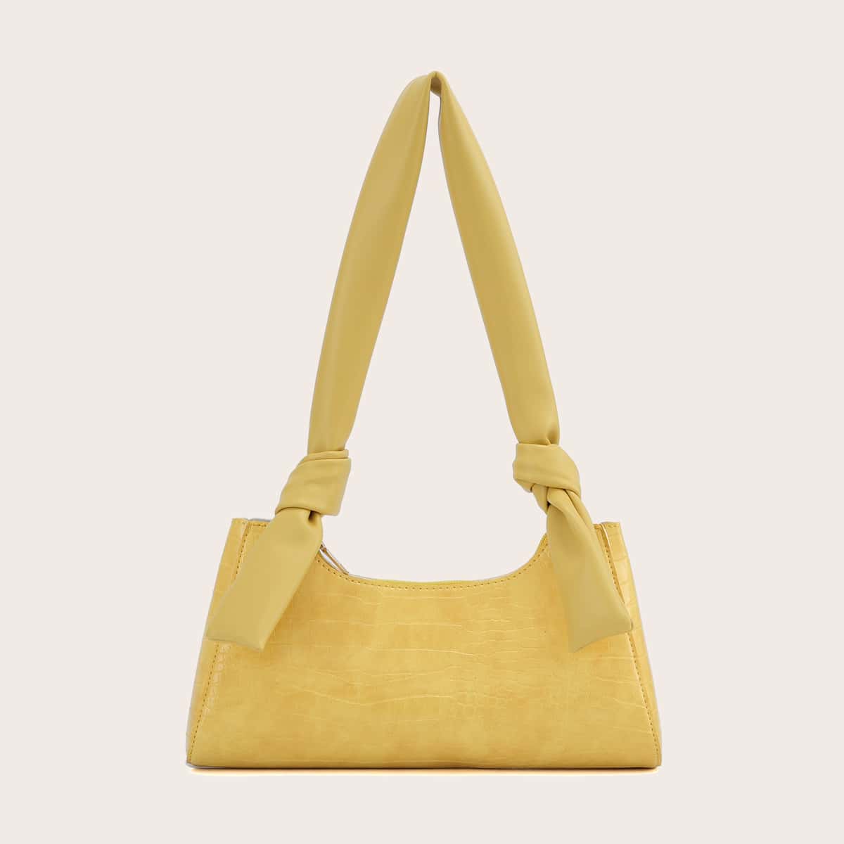 

Knot Decor Croc Embossed Shoulder Bag, Yellow