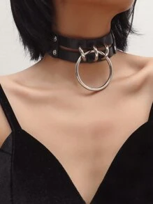 圓環吊墜多層頸鍊 - 黑色 - 查看 1