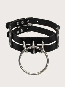 圓環吊墜多層頸鍊 - 黑色 - 查看 2