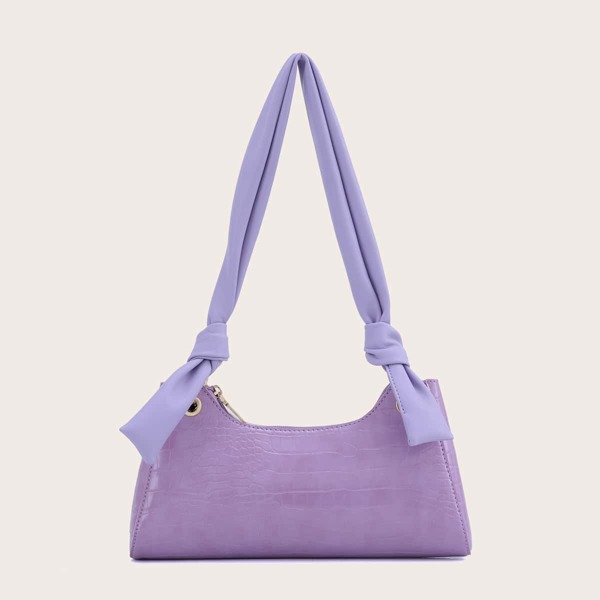 

Knot Decor Croc Embossed Shoulder Bag, Purple