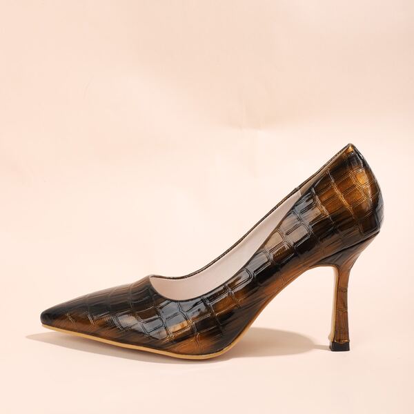 

Croc Embossed High Heeled Stiletto Court Pumps, Bronze