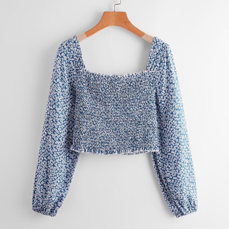 

Ditsy Flower Shirred Crop Top, Multicolor
