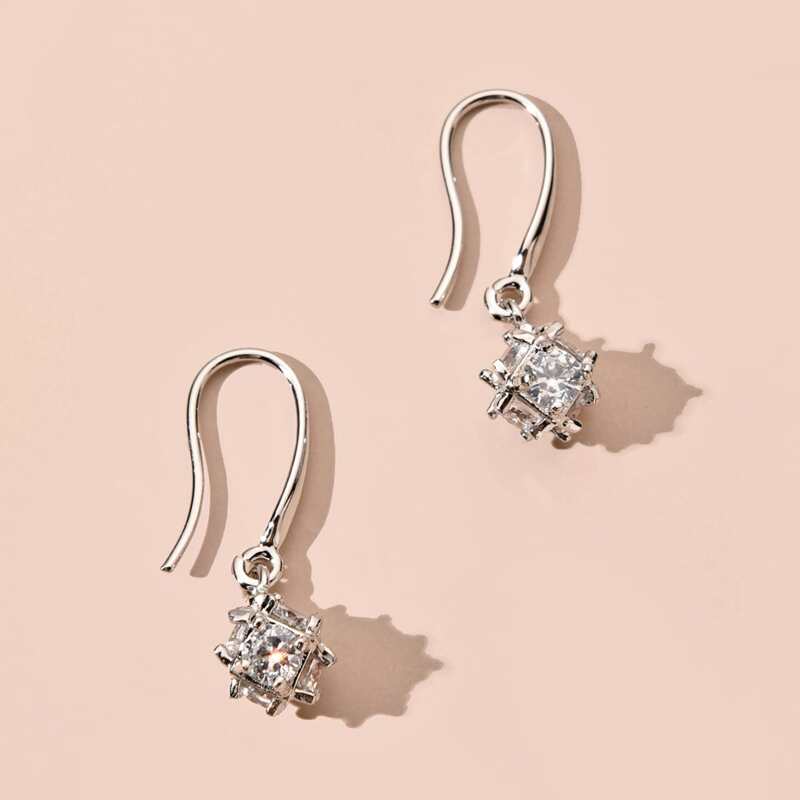 

Rhinestone Drop Earrings, Silver
