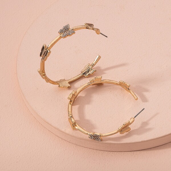 

Butterfly Decor Hoop Earrings, Gold