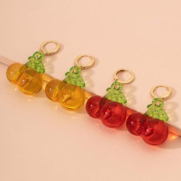 

2pairs Round & Fruit Design Drop Earrings, Multicolor